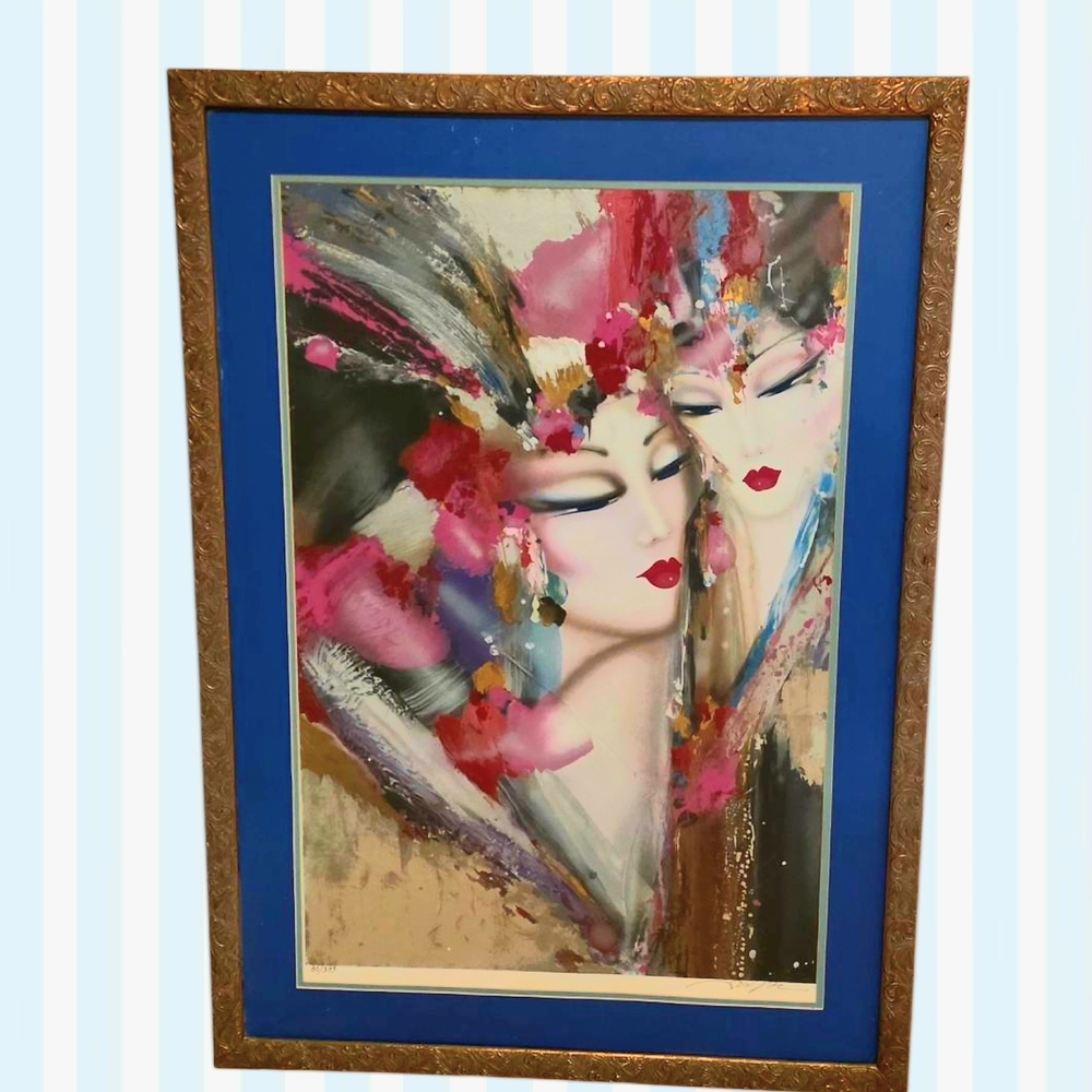 Elegant Abstract Portrait with Blue Frame